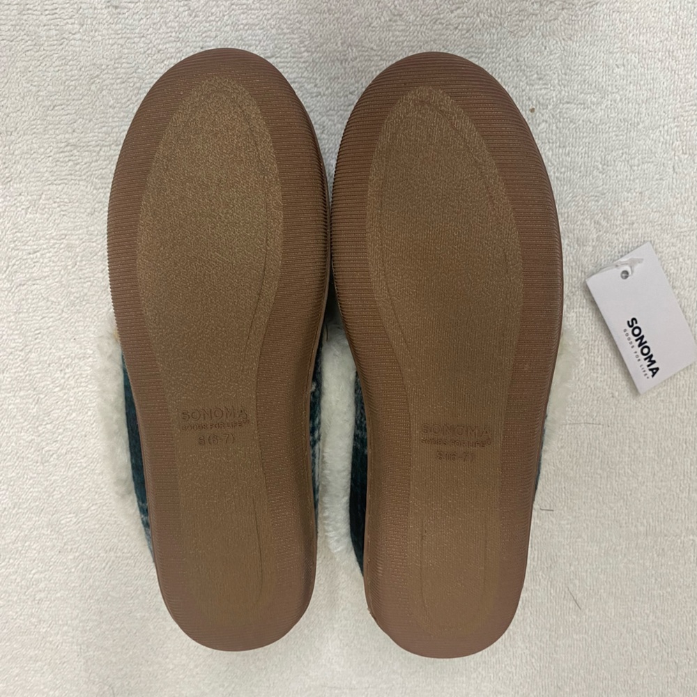 NWT Sonoma Goods For Life Plaid Felt Green & Ivory Moccasins Womens Size S (6-7) - Picture 6 of 9